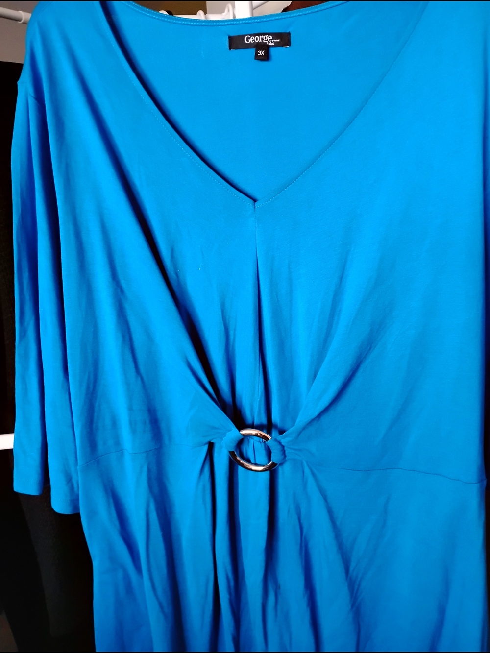 George Women Vibrant Blue VNeck Ring Twist Detail Front 3/4 Sleeve Back Tied Top